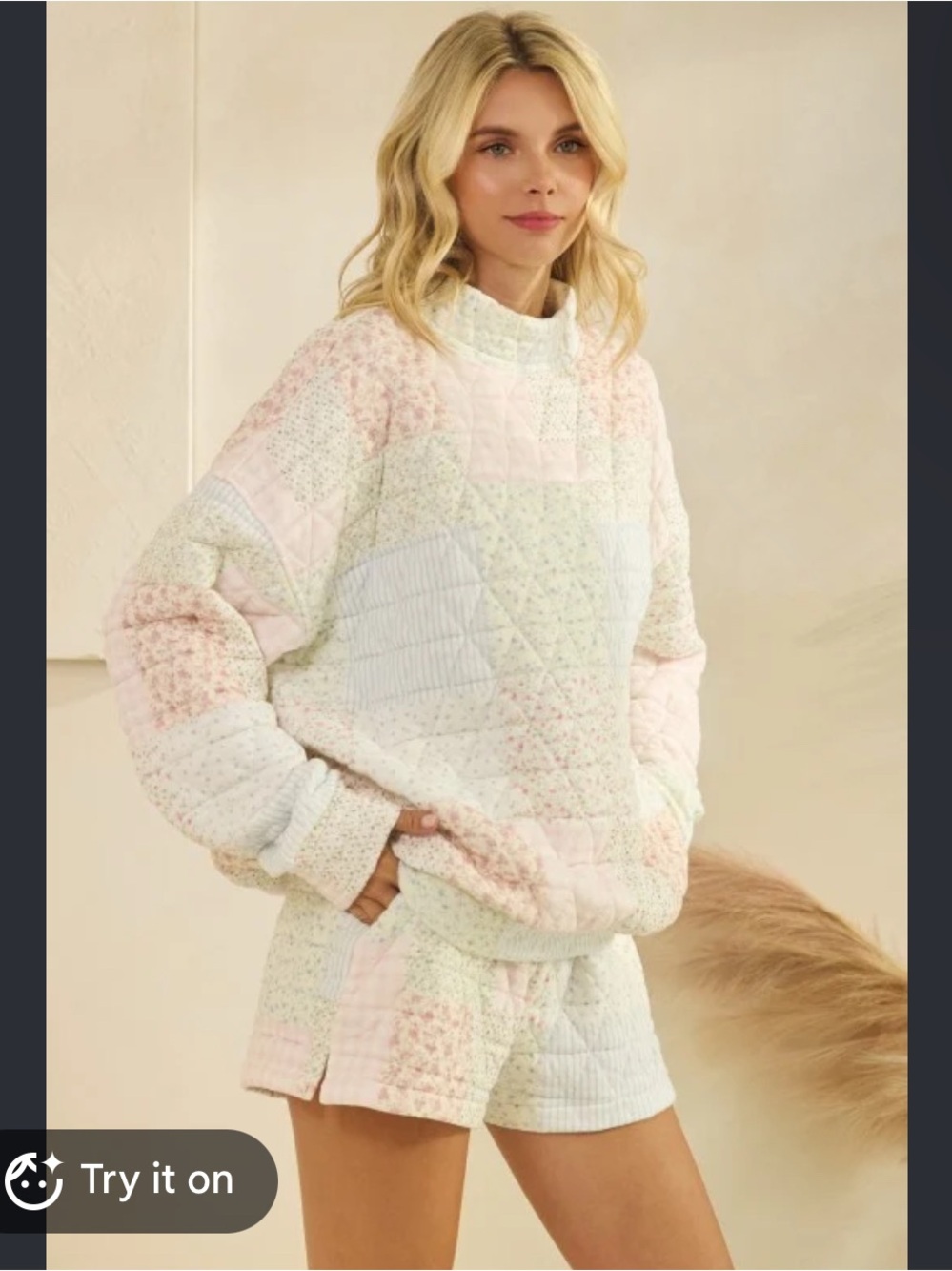 Altar'd State Pastel Patchwork Quilted Pullover & Shorts Set